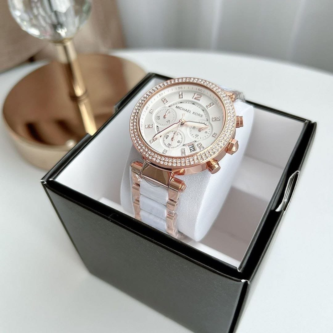 First Copy Michael Kors Parker White Rose Gold Watch