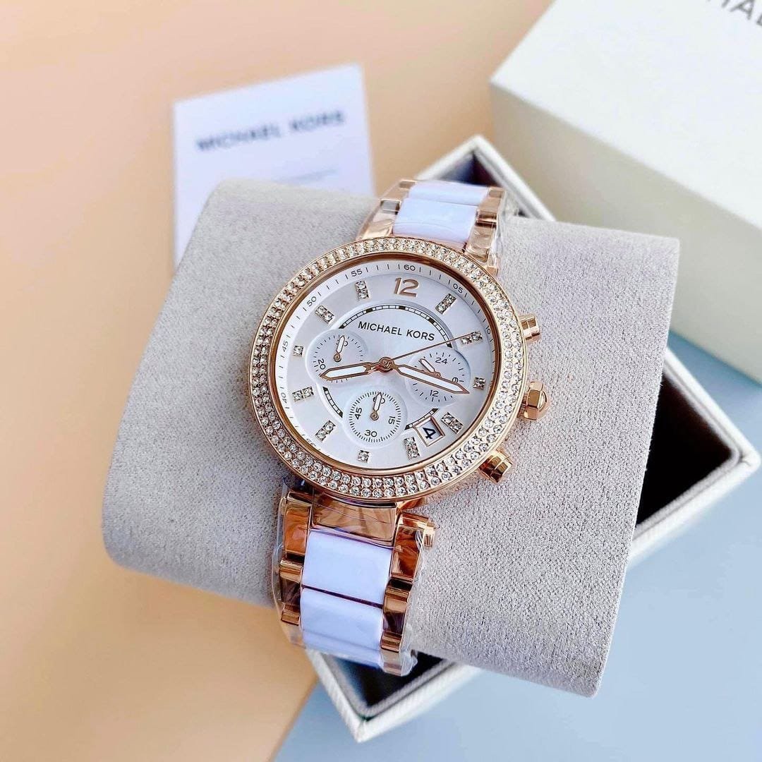 First Copy Michael Kors Parker White Rose Gold Watch - Image 2
