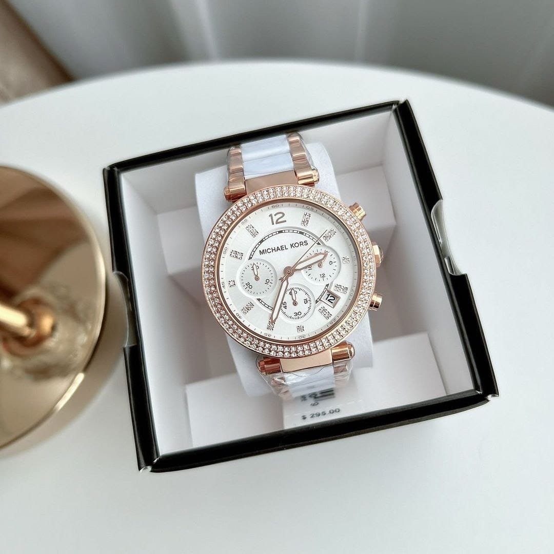 First Copy Michael Kors Parker White Rose Gold Watch - Image 3