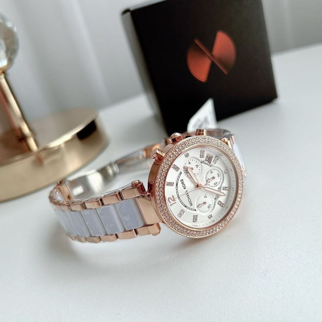 First Copy Michael Kors Parker White Rose Gold Watch - Image 4