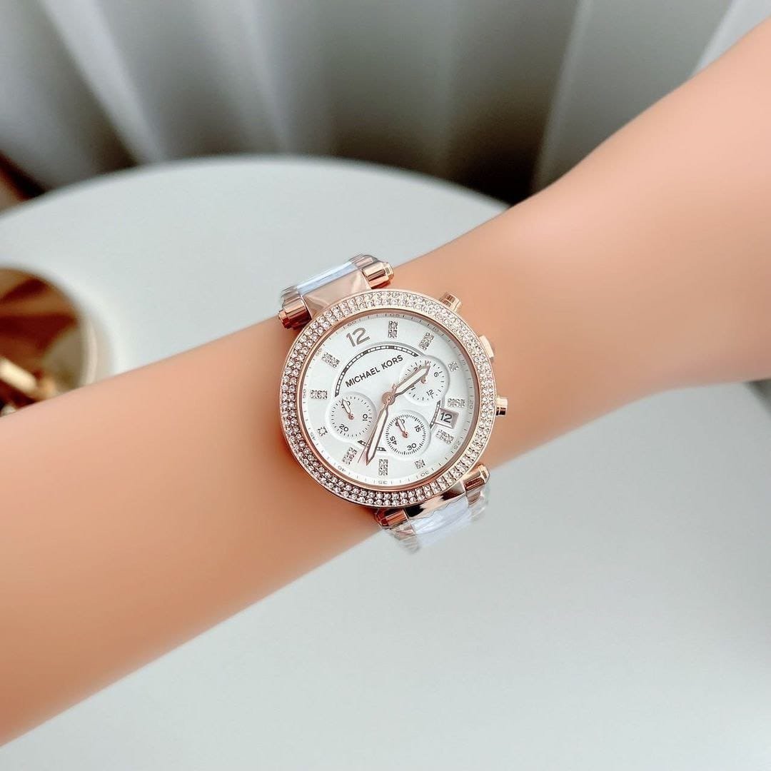 First Copy Michael Kors Parker White Rose Gold Watch - Image 5